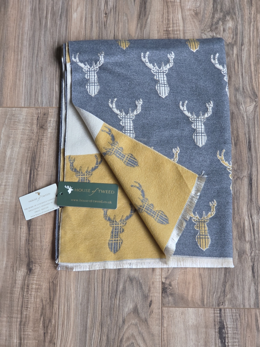 Reversible Grey and Mustard Stag Scarf
